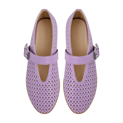 Round Toe Buckle Strap Hollow Flats