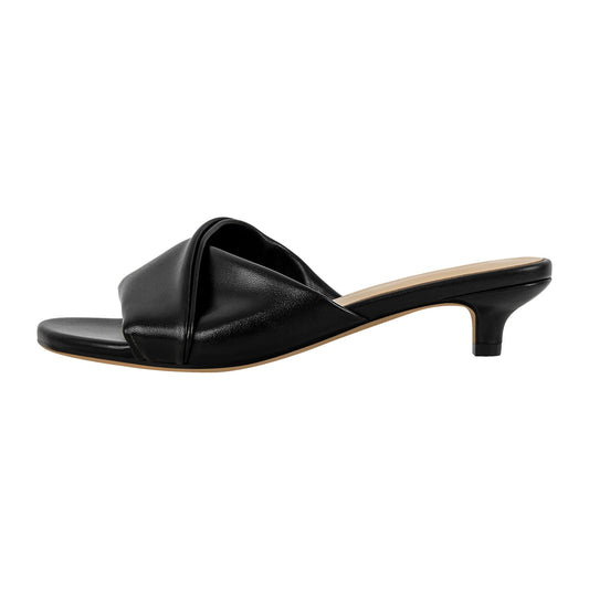 Black Round Toe Kitten Heel Mules