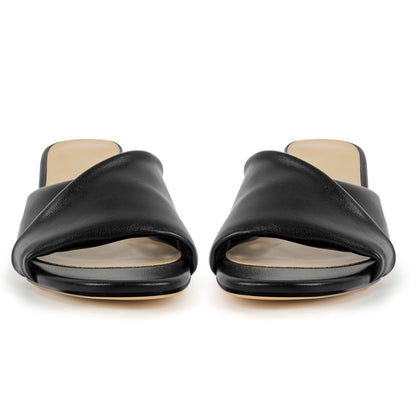 Black Round Toe Kitten Heel Mules