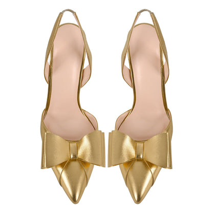 Bow Pointed Toe Slingback Stiletto Pumps