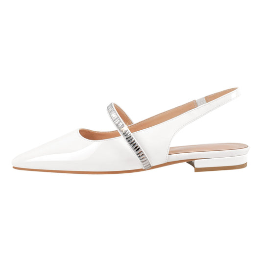 Square Toe Rhinestone Strap Slingback Flats