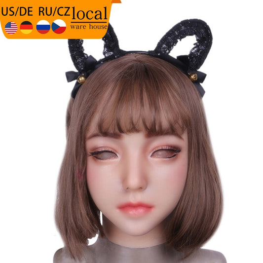 EYUNG Female Girls Silicone Face Realistic Lifelike Kawaii Lovely Half Mask Body for Crossdresser Drag Queen Shemale Transgender Sissy