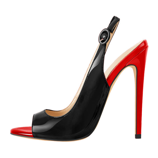 Black Red Open Toe High Heels Slingback Crossdressing Sandals