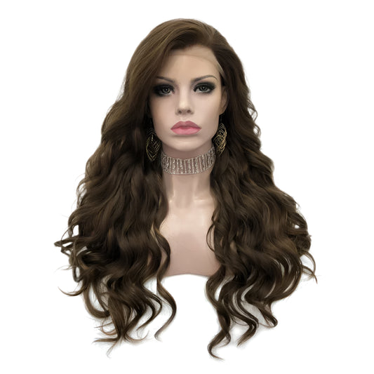 Brown Wig Deep Wave Synthetic Lace Front Crossdressing Wig