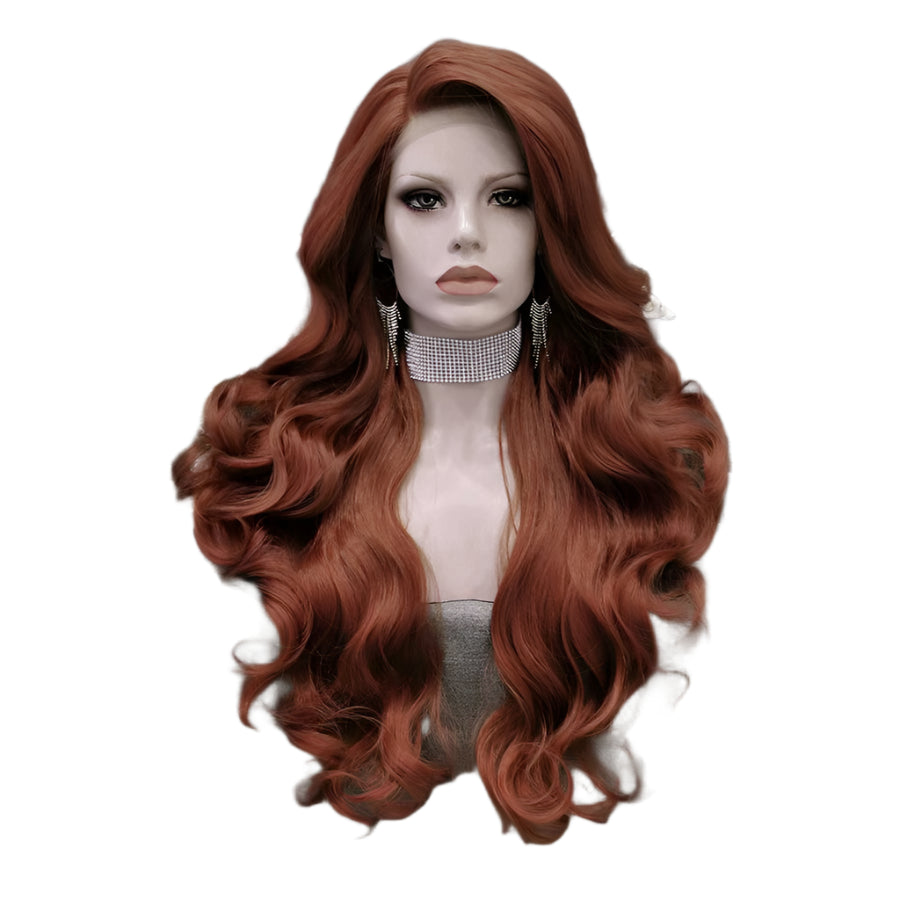 Copper Red Long Synthetic Lace Front Crossdressing Wig
