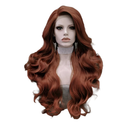 Copper Red Long Synthetic Lace Front Crossdressing Wig