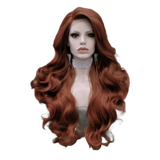 Copper Red Long Synthetic Lace Front Crossdressing Wig