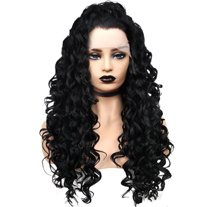 Synthetic Lace Front Long Black Curly Crossdressing Wig