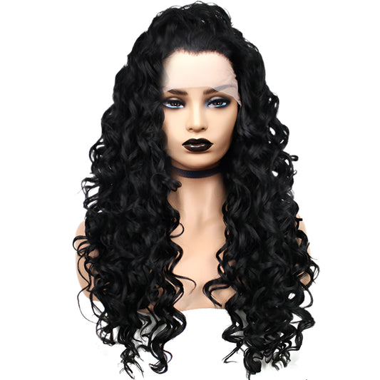 Synthetic Lace Front Long Black Curly Crossdressing Wig