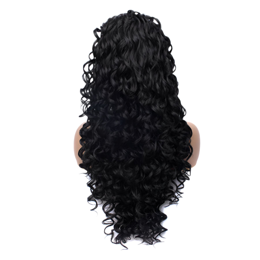 Synthetic Lace Front Long Black Curly Crossdressing Wig