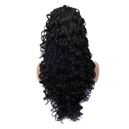 Synthetic Lace Front Long Black Curly Crossdressing Wig