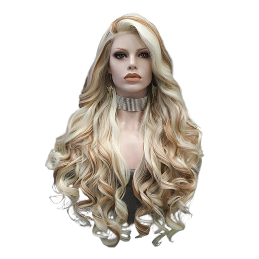 Highlight Blonde Brown Wig Synthetic Lace Front Crossdressing Wig