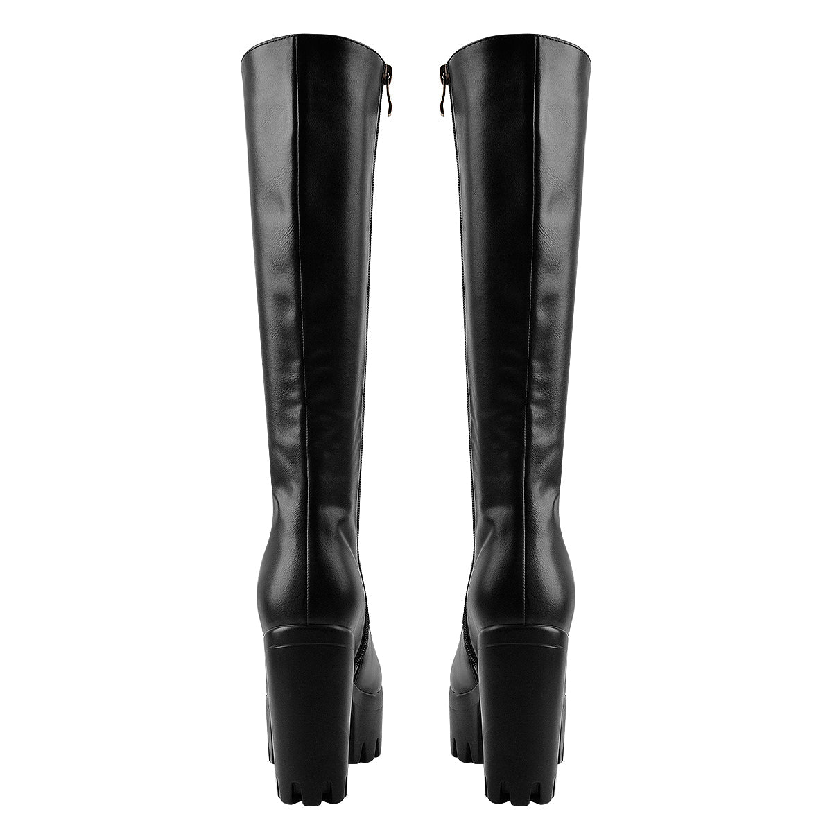 Round Toe Chunky Heel Lace up Platform Knee Boots