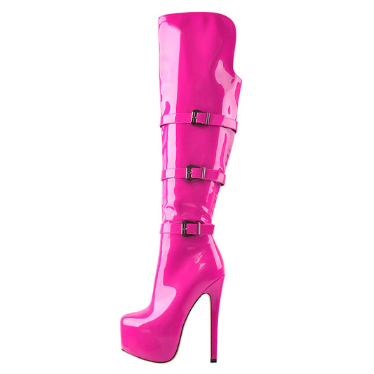 Round Toe Platform Over The Knee Rose Red Crossdressing Boots