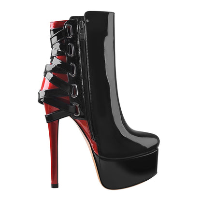 Black Strap Pointed Toe Stilettos Crossdressing Ankle Boots