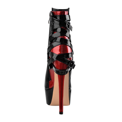 Black Strap Pointed Toe Stilettos Crossdressing Ankle Boots