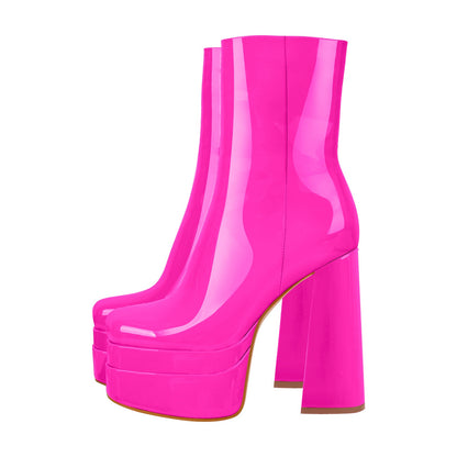 Square Toe Double Platform Block Heel Crossdressing Ankle Boots
