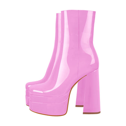 Square Toe Double Platform Block Heel Crossdressing Ankle Boots