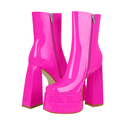 Square Toe Double Platform Block Heel Crossdressing Ankle Boots