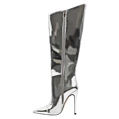 Metallic Leather Stiletto Knee High Crossdressing Boots