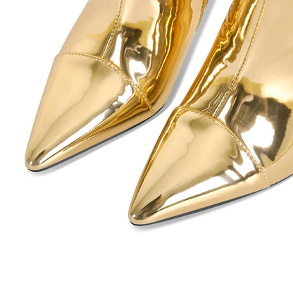 Metallic Leather Stiletto Knee High Crossdressing Boots