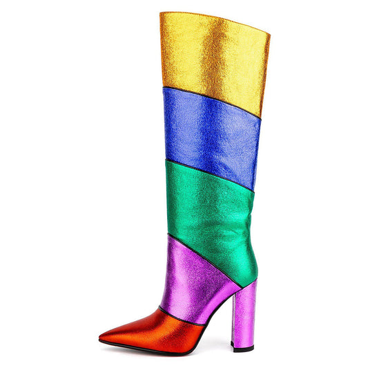 Colorful Patchwork Knee High Crossdressing Boots
