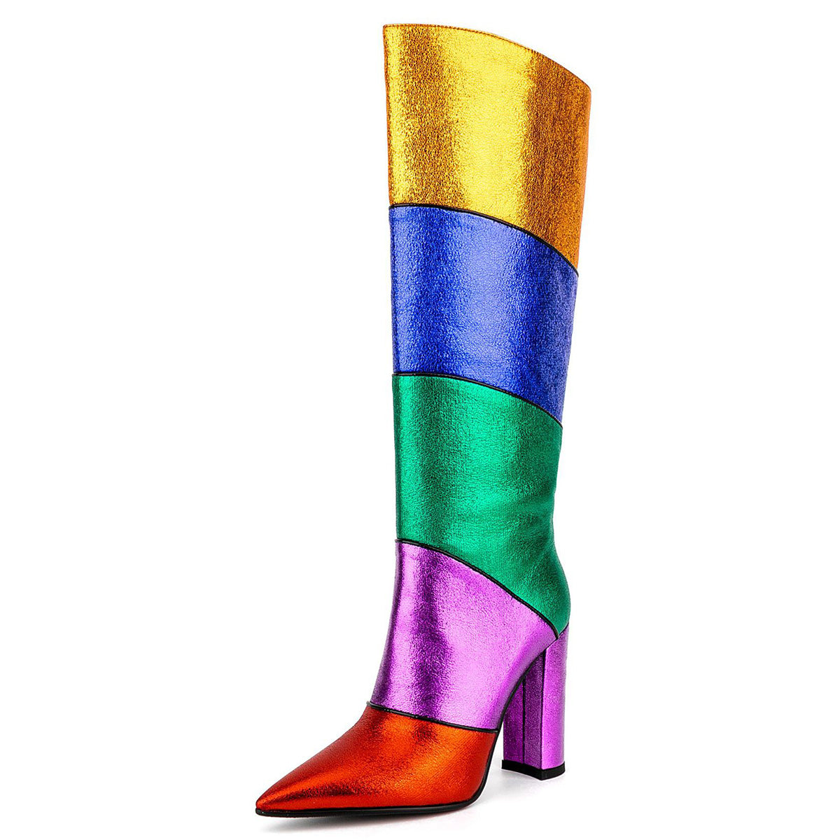 Colorful Patchwork Knee High Crossdressing Boots