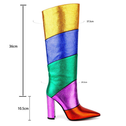 Colorful Patchwork Knee High Crossdressing Boots