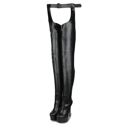 Round Toe Platform Stiletto Stretchy Pantyhose Crossdressing Boots