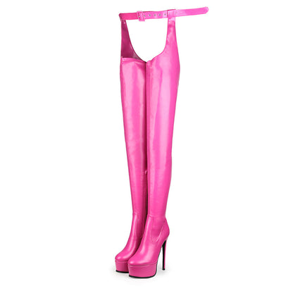 Round Toe Platform Stiletto Stretchy Pantyhose Crossdressing Boots
