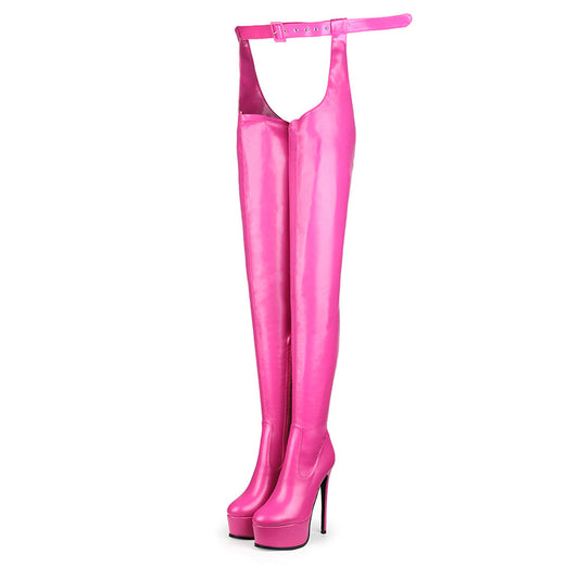 Round Toe Platform Stiletto Stretchy Pantyhose Crossdressing Boots
