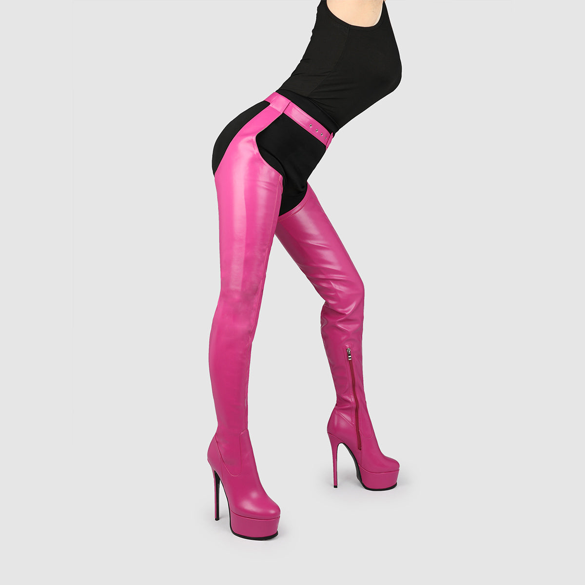 Round Toe Platform Stiletto Stretchy Pantyhose Crossdressing Boots