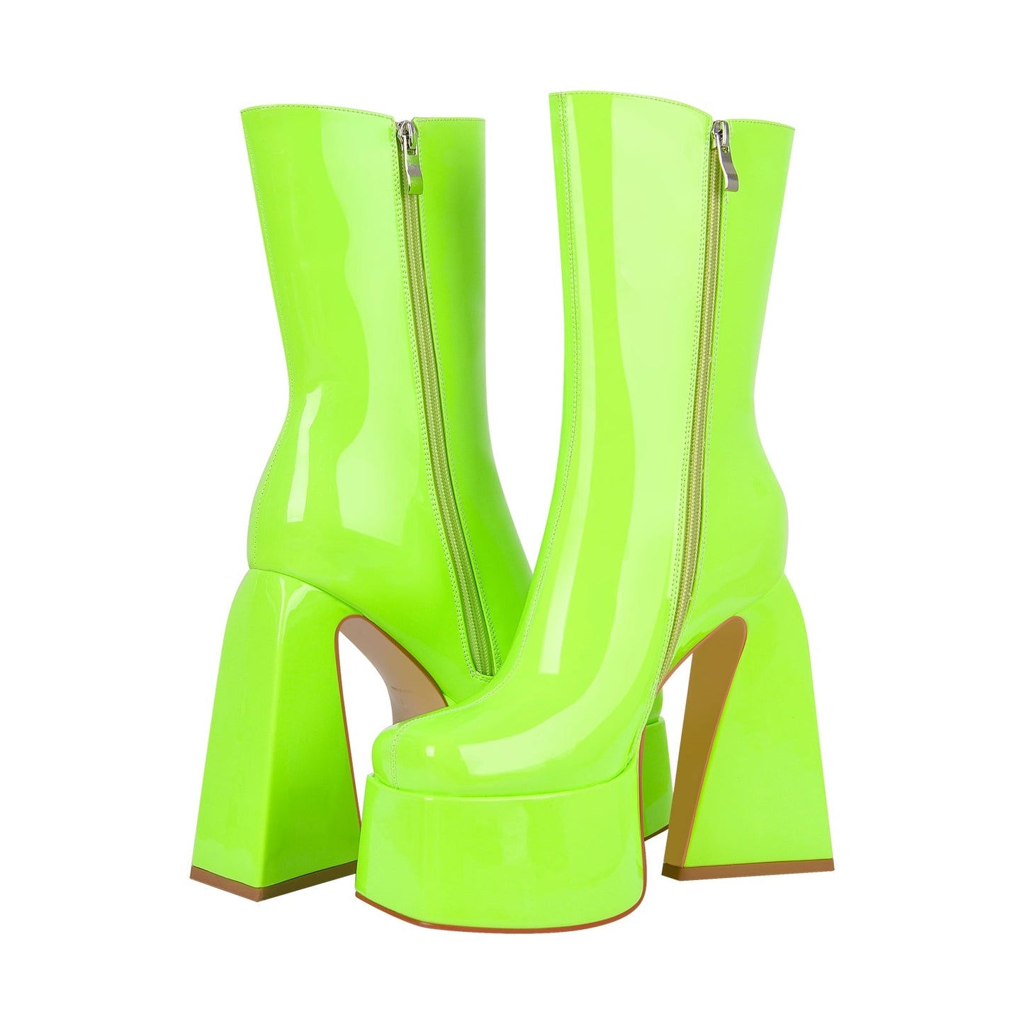 Fluorescent Green Platform Mid-Calf Chunky Crossdressing Boots