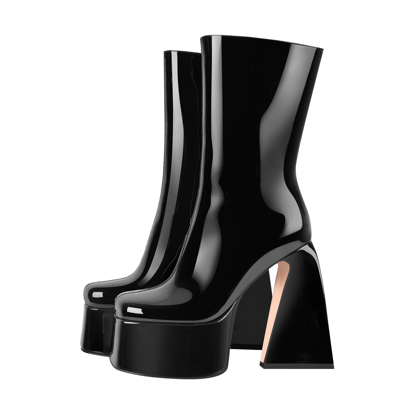 Fluorescent Green Platform Mid-Calf Chunky Crossdressing Boots