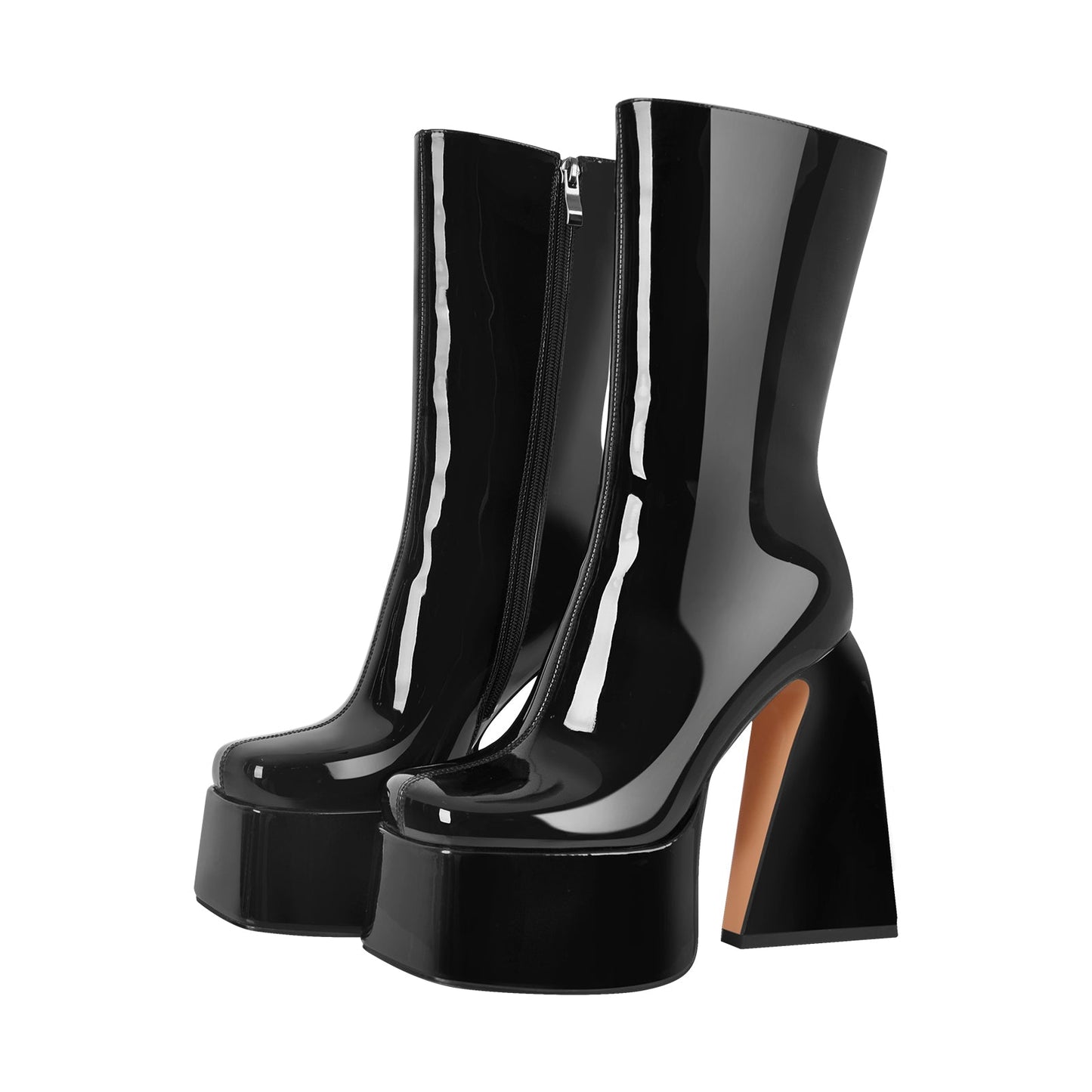Fluorescent Green Platform Mid-Calf Chunky Crossdressing Boots