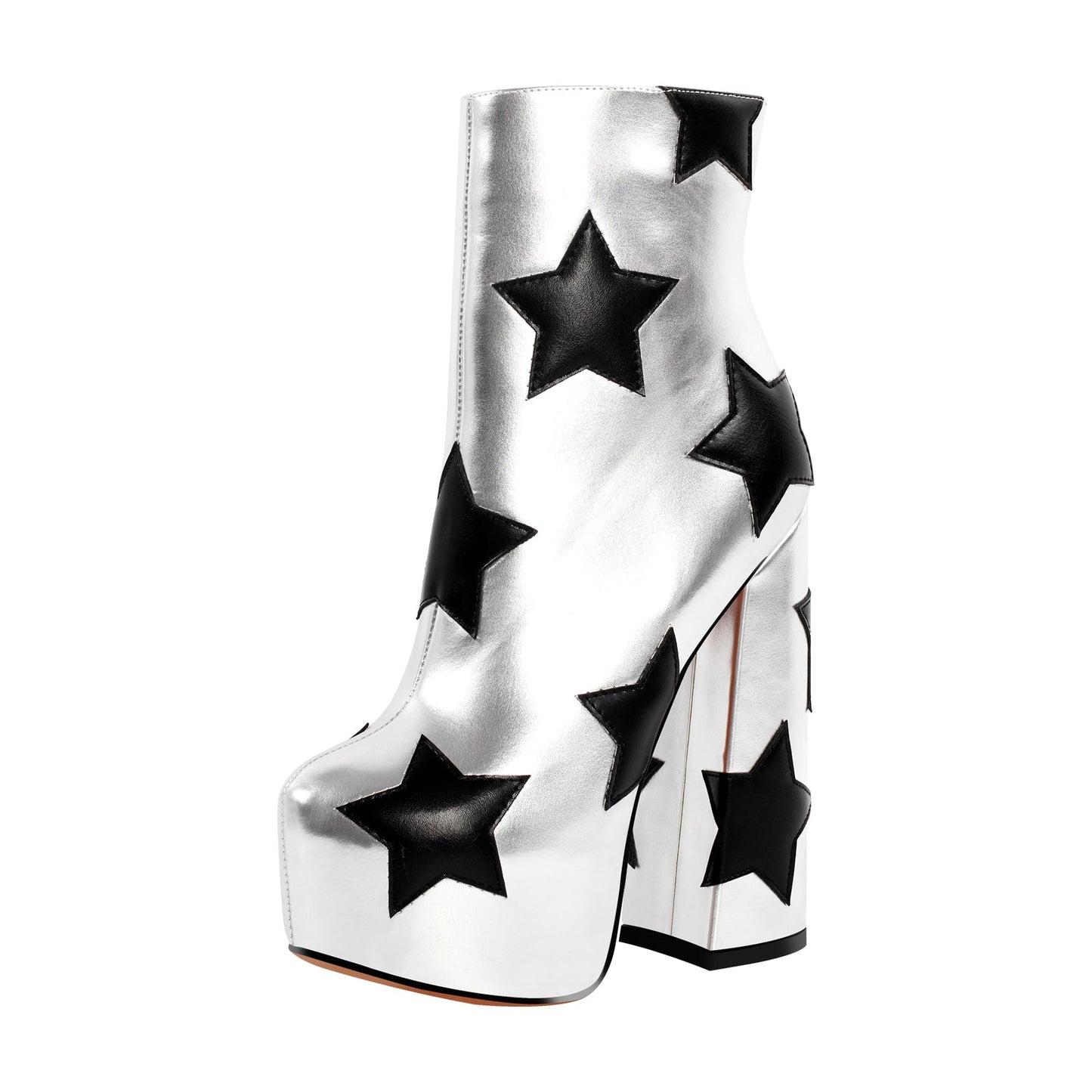 Platform Round Toe Chunky Heel Silver Star Crossdressing Boots
