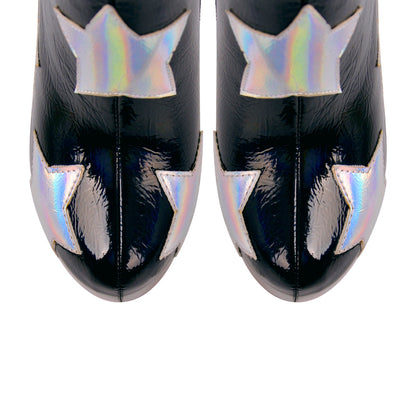 Platform Round Toe Chunky Heel Silver Star Crossdressing Boots