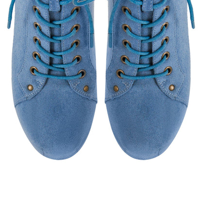 Blue Suede Platform Chunky Heel Ankle Boots