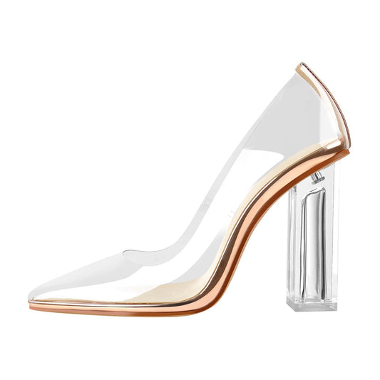Clear Pointed Toe Block High Heel Crossdressing Pumps