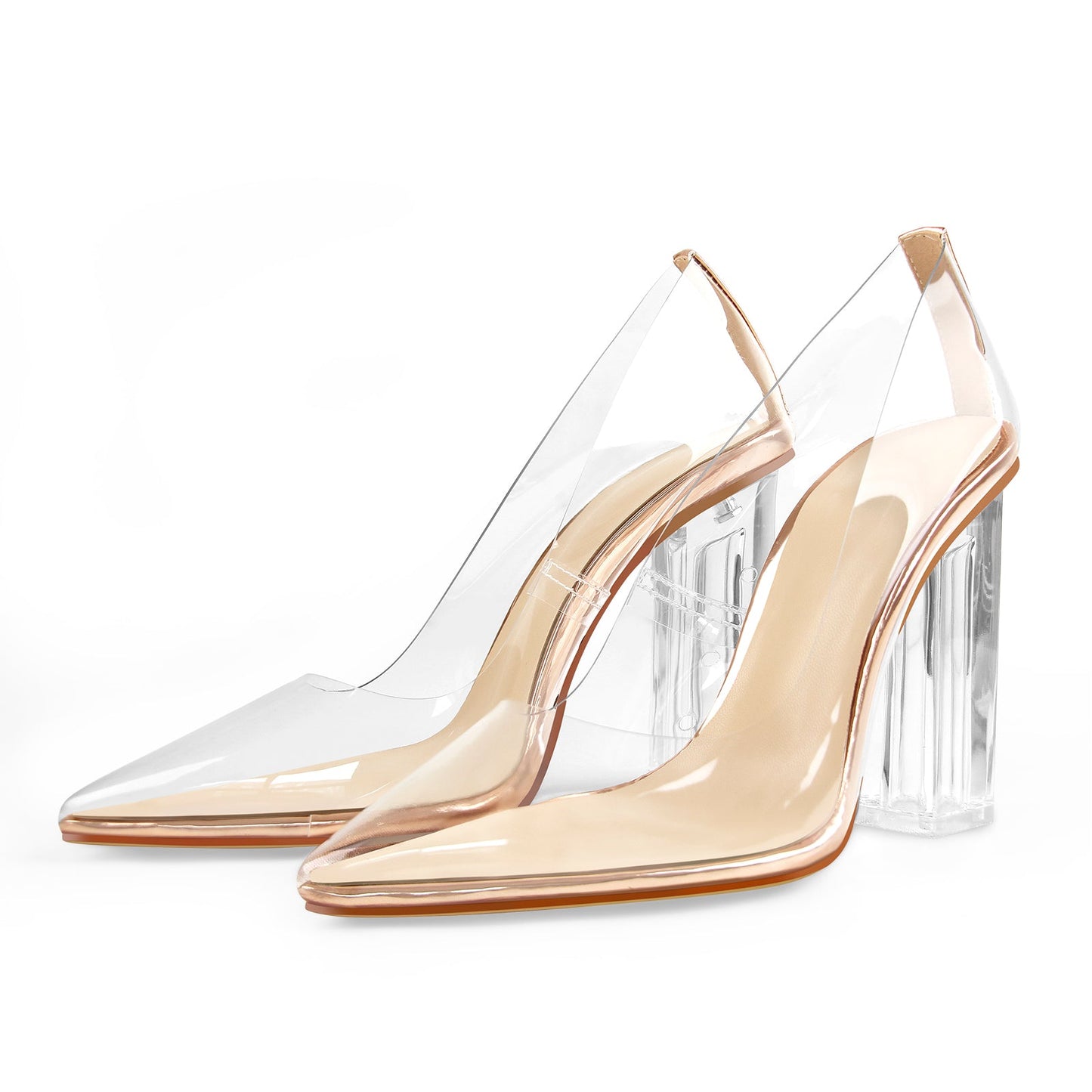 Clear Pointed Toe Block High Heel Crossdressing Pumps