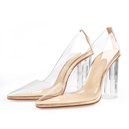 Clear Pointed Toe Block High Heel Crossdressing Pumps