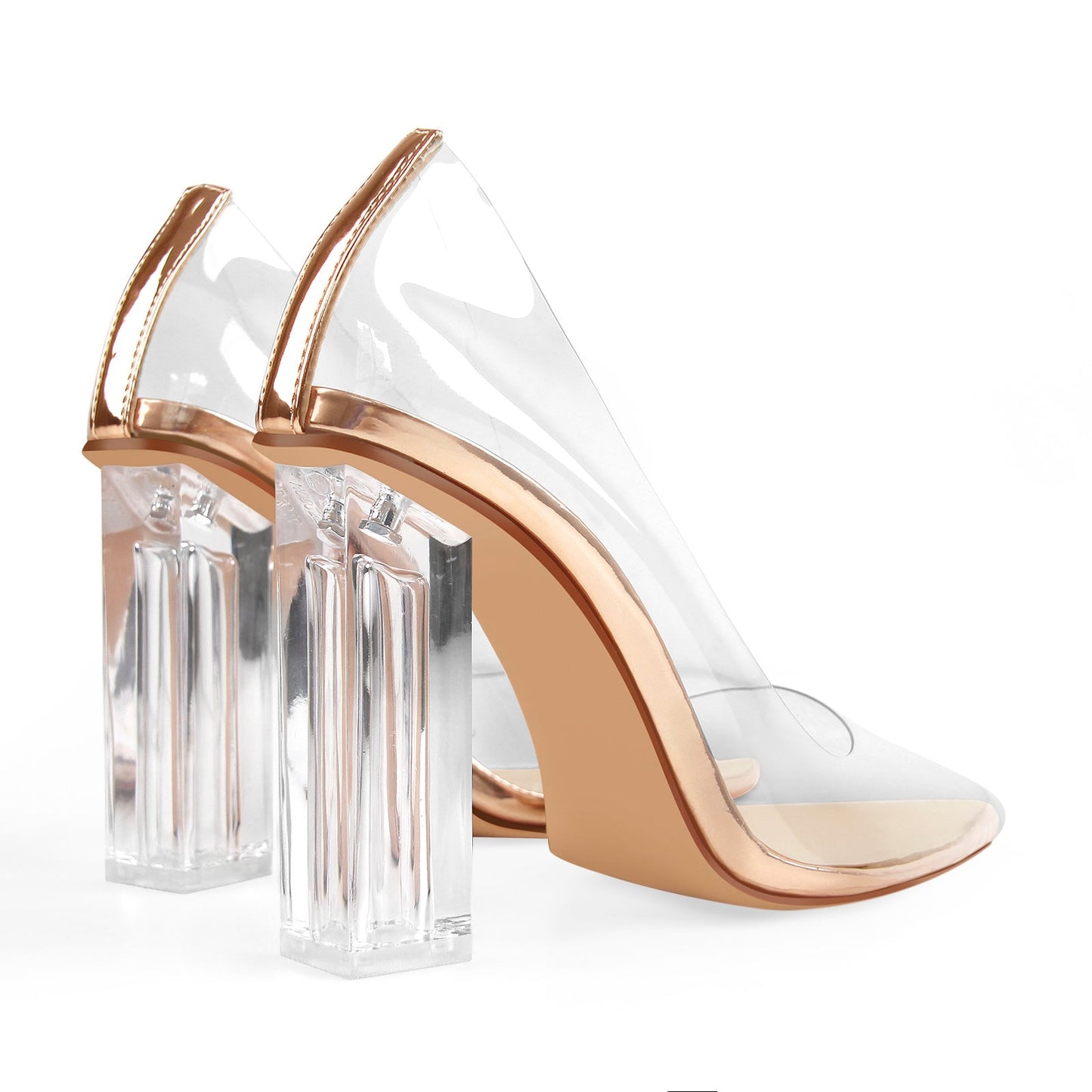 Clear Pointed Toe Block High Heel Crossdressing Pumps