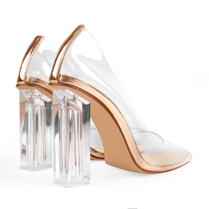 Clear Pointed Toe Block High Heel Crossdressing Pumps