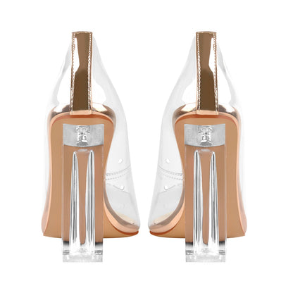Clear Pointed Toe Block High Heel Crossdressing Pumps