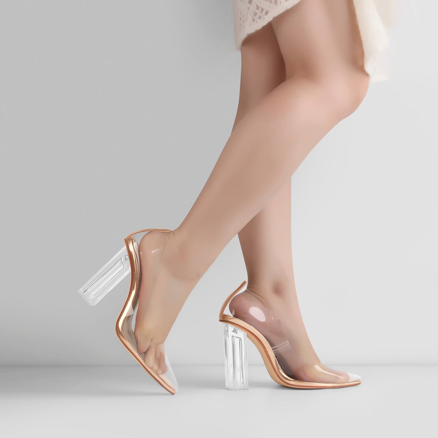 Clear Pointed Toe Block High Heel Crossdressing Pumps