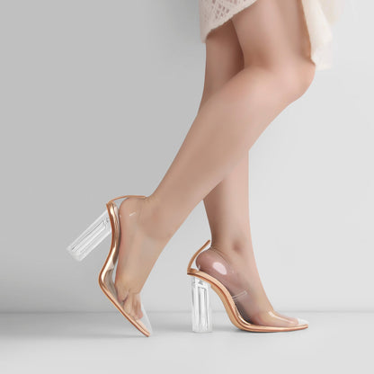 Clear Pointed Toe Block High Heel Crossdressing Pumps