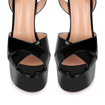 Black Platform Chunky Heel Ankle Strap Sandals