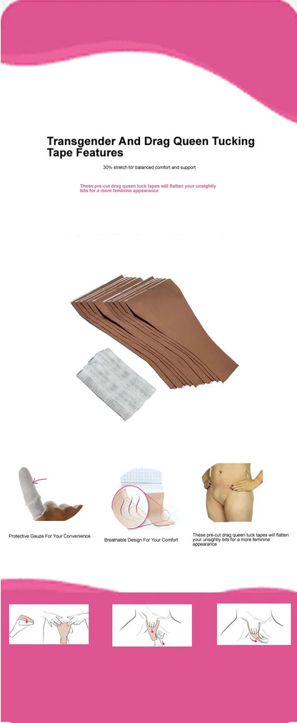 Pre-Cut Tucking Tape Kit with Tubular Gauze – Crossdresser & Transgender Tucking Solution (15cm x 29cm)