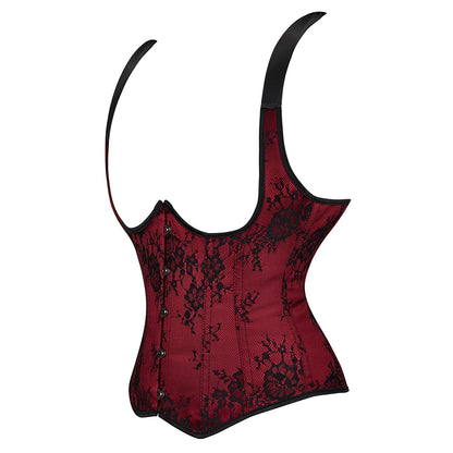 Embroidered Overbust Corset Top with Straps – Feminine Waist-Slimming Design