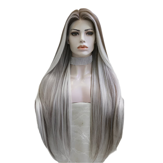 Highlight Blonde Brown Synthetic Lace Front Crossdressing Wig